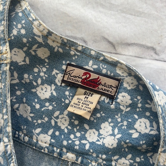 90’s Vintage Gloria Vanderbilt SIGNATURE LABEL denim floral romper SZ medium - Picture 3 of 11
